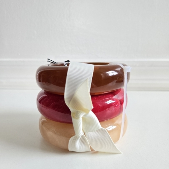 New Piper K Set Of 3 Chunky Marbleized Brown,Rasberry,Ivory Bangle Bracelets NWT - Picture 4 of 7